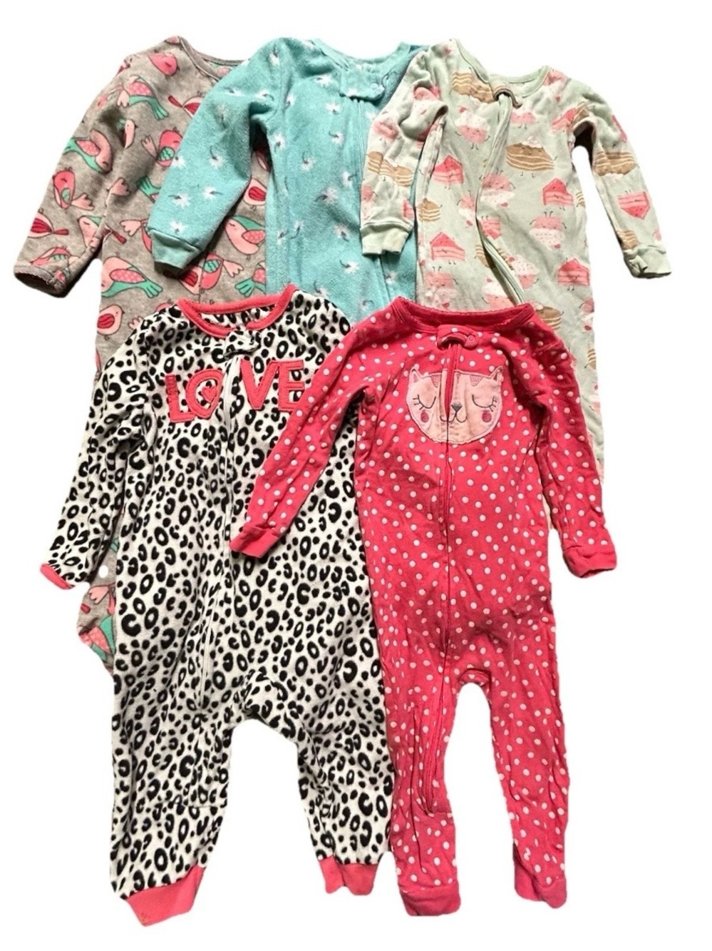 Toddler Girl Pajamas One Piece Footies Fleece Cotton Size 12-18 Months